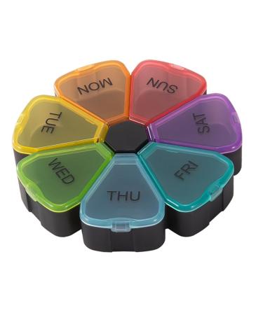 1 Piece Round Portable Pill Box Multicolor Medicine Planner Round Shaped Small Case Weekly Pill 7-Sided Pill Reminder