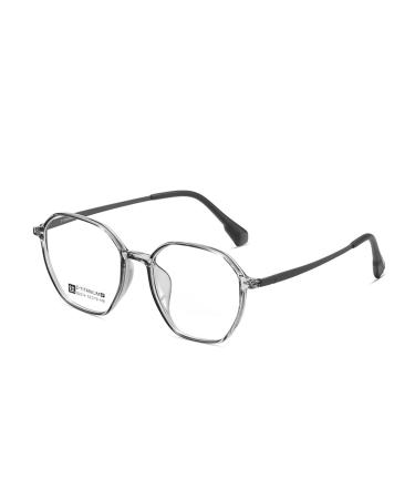 SERONI Titanium Temple Polygon Tr90 Frame Blue Light Blocking Glasses for Women Men Anti UV Ray Computer Reading Glasses Gray 52 Millimeters