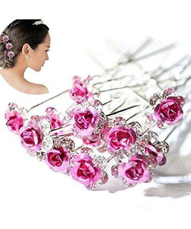 WOIWO 20 PCS Crystal Rose U-Shaped Hair Pins | Hair Accessories for Women and Girls in Pink - Buy Online on GoSupps.com