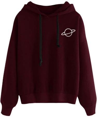 Bigfanshu Women's Sweatshirts Loose Casual Printed Hooded Hoodies Female Pullover Solid Blouse Tops Red - Buy Online on GoSupps.com