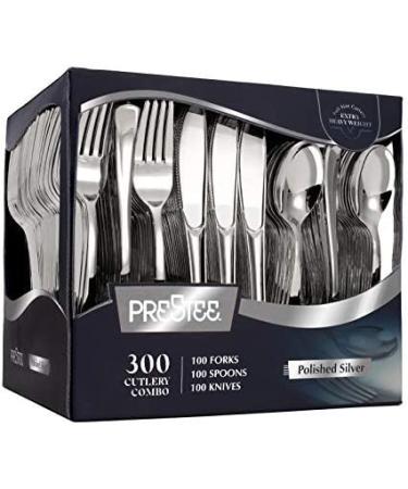 300 Plastic Silverware Set - Disposable Cutlery Utensils - Heavy Duty Bulk Flatware Set Silver - 100 Forks, 100 Spoons, 100 Knives - Buy Online on GoSupps.com