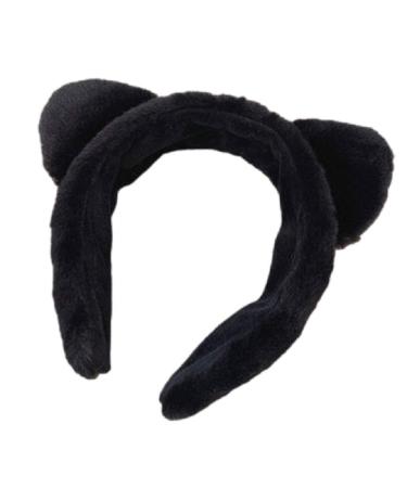 Cat Ears Plush Headband  Simple and Cute Wide-Brimmed Plush Headband for Girl (Black)