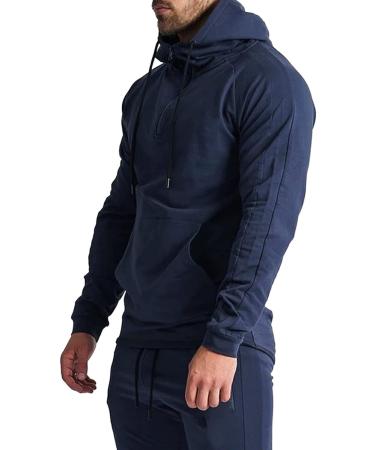 GYMELITE Men's 1/4 Zip Cotton Hoodie Athletic Sweatshirt - Navy Blue XX-Large - Buy Online on GoSupps.com
