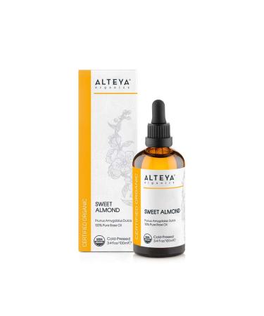 Alteya organic sweet almond oil 100 ml- 100% USDA-certified pure natural cold-pressed sweet almond carrier oil- nutrient and moisturizing premium skin care 100 ml (1 Pack)