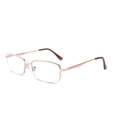 Yuluki Reading Glasses Blue Light Blocking Semi-Rimless Metal Frame Unisex,Spring Hinge Computer Readers 2.5 Anti Eyestrain +2.50 Gold