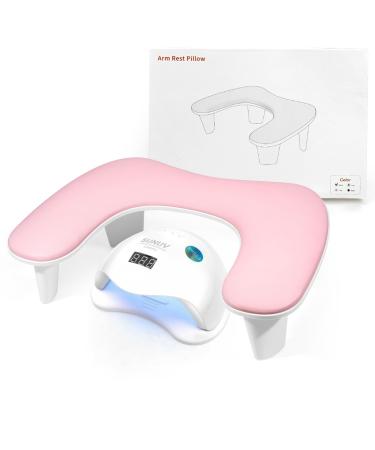 Arm Rest for Nails Tech - U-shaped Manicure Nail Hand Rest Pillow Cushion Big Microfiber Leather Nail Arm Rest Stand for Acrylic Nail Art Tech (Pink)