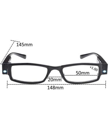 LED Lighted Reading Glasses +2.5 Black | Compact Full Frame Nighttime Reader for Clear Vision | Unisex Lighted Magnifier Eyewear - Buy Online on GoSupps.com
