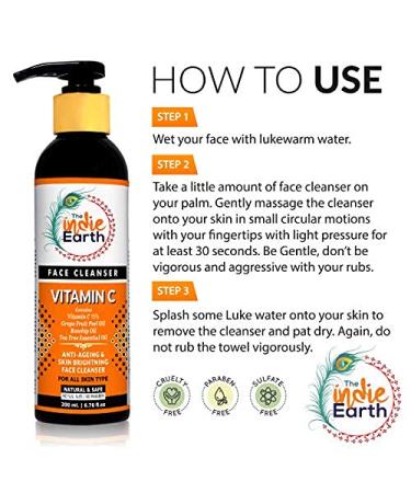 Vitamin C Face Cleanser - 15% Vitamin C Grape Fruit Peel Oil & Tea Tree - 200 ml for Bright & Clear Skin - Buy Online on GoSupps.com