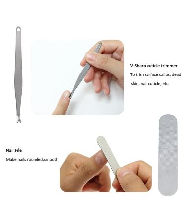 SurgeHai Stainless Steel Manicure Kit Set of 5 - Nail Clipper, Nail File, Cuticle Pusher, Eyebrow Clip, Ear Spoon - Silvery | Travel Case Included - Buy Online on GoSupps.com
