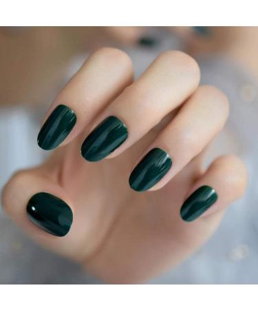 Shop Hujl 24-Piece Oval Green Artificial Nails - Shiny Short French Acrylic False Nails for Office Use - Buy Online on GoSupps.com