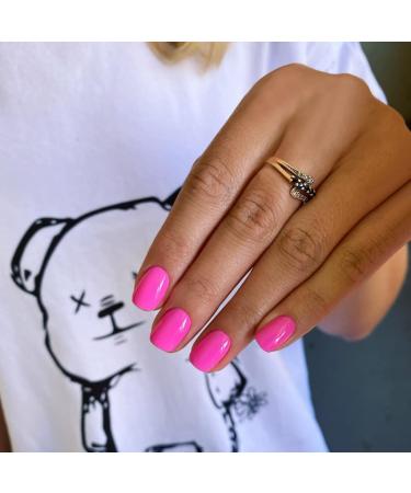 Barbie Pink Square Press on Nails Short KQueenest Summer Gel Fake Nails Short Coffin Pure Color Natural Petite Nails Kit Solid Stick on Nails Press on for Women Daily Office Manicure Hot Pink - Buy Online on GoSupps.com