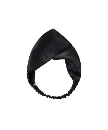 ZIMASILK 100% Mulberry Silk Headband Elastic Twisted Head Hair Wrap Accessory Turban For Women(Black) 1 Pack Black