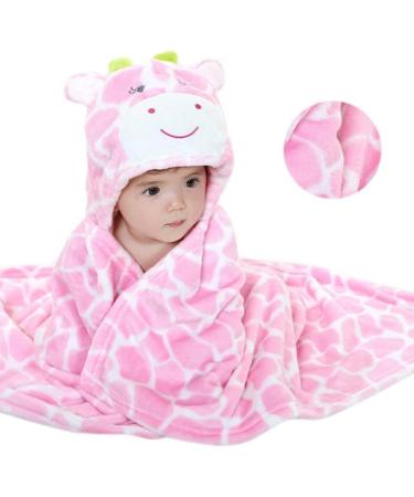 Hilmocho Baby Hooded Blanket: Soft Coral Fleece Swaddle Wrap - Pink Giraffe Design - Buy Online on GoSupps.com