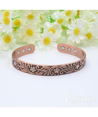 Cigmag 9X Lymphatic Drainage Copper Magnetic Bracelet - Ultra Strength, Adjustable Brazaletes Cuff Bangle - Copper Crystal Plum Pattern - Gift Box Included - Buy Online on GoSupps.com
