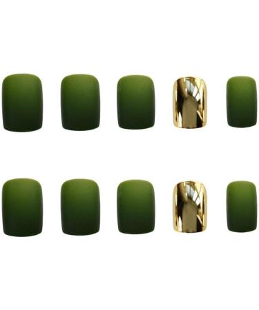 Shop HUIL Artificial Nails - Green Gold Square False Nails | 24 Pcs Manicure Set for Perfect Finish - Buy Online on GoSupps.com