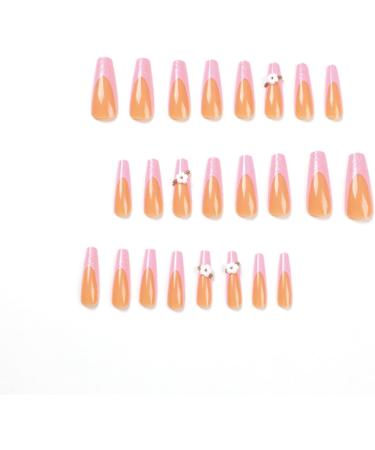 JUSTOTRY 24 Pcs Long Pink French Press on Nails with Flower Designs - Acrylic Coffin False Nails for Women - Nail Art FPO - Buy Online on GoSupps.com