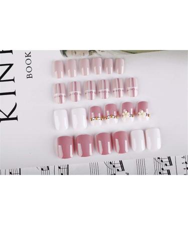 Mezerdoo 24Pcs Luxury Shiny Diamond Bride Nail Art Pre-design Bowknot Grid Floral False Nails with Glue Sticker Short Full Cover Fake Nail (AL14) - Buy Online on GoSupps.com