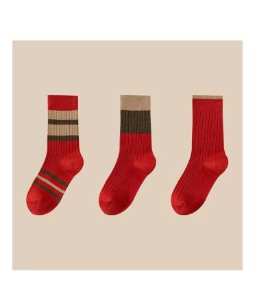 New Year's Red Cotton Socks Lucky Socks Comfortable and Warm Autumn and Winter Thermal Socks Men Women Sports Socks 3 Pairs (Color : Red-3 Size : 34-40) 34-40 Red-3