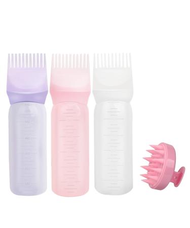 Lot de 3 flacons applicateurs de peigne de racine avec 1 brosse de massage du cuir chevelu flacon applicateur d'huile capillaire peigne de massage flacon de pinceau de coloration des cheveux