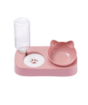 Cute Food Bowl and Water Bowl Set for Cats.Tilted Raised cat Food Bowl for Indoor Cats,Automatic Drinking Flowing Water Bowl for Cats.Detachable Elevated cat Bowl Stand. pink