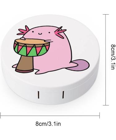Axolotl Playing The Djembe Round Case For Contact Lens Kit Storage Box with Mirror Printed - Buy Online on GoSupps.com