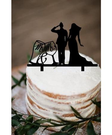 Funny Military Wedding Cake Topper Officer Uniform Soldier Groom & Bride Cake Topper Black Silhouette Mr and Mrs Cake Topper - Buy Online on GoSupps.com