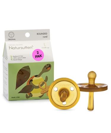 Natursutten Pacifier 12 Months & Up - Natural Rubber Pacifier - Eco-Friendly 100% BPA-Free Round Pacifier - Unique Design - Made in Italy - 2 Pack 1 Count (Pack of 2) Original/Round