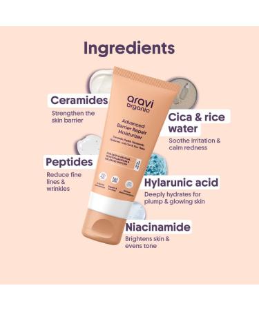 Aravi Organic Advanced Barrier Repair Moisturizer - With Ceramide Peptide Hyaluronic Acid & Cica - For Deep Moisturizing Strengthening & Skin Barrier Repair - For All Skin Types - 3.5 OZ /100 gm - Buy Online on GoSupps.com