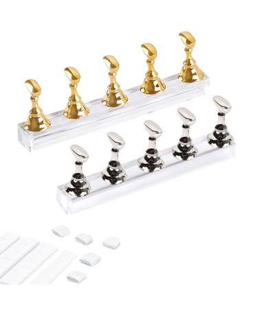 Acrylic Nail Display Stand DIY Nail Crystal Holder Magnetic Practice Stands with Reusable Adhesive Putty Clay for False Nail Tip Manicure Tool (Golden and Silver)