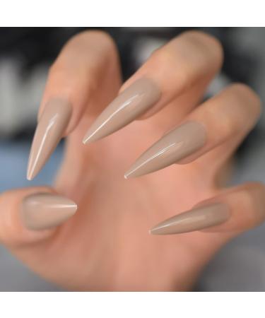 24pcs Natural Look Glossy Acrylic Full Cover Light Brown False Nails