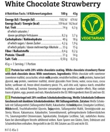 HEJ Crispy Protein Bar - Per bar 1.9g sugar - Per bar 14g protein - Flavor: White Chocolate Strawberry - 12 x 45g - Buy Online on GoSupps.com