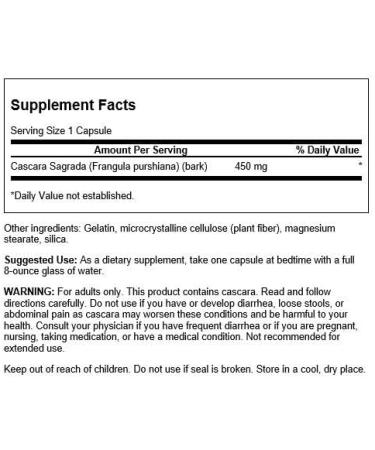 Swanson Cascara Sagrada Herbal Supplement - Promotes Colon Care & Digestive Health - Supports Regular Bowel Movements - 100 Capsules (450mg) - Buy Online on GoSupps.com