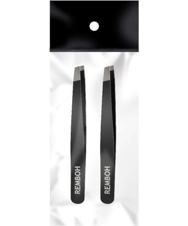 Remboh Slant Tweezers - Stainless Steel Professional Eyebrow Tweezers (Black, Pack of 2) - Buy Online on GoSupps.com