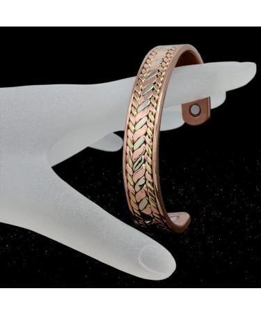 7'' Gold Magnetic Copper Bangle Bracelet for Men - Tri Tone Wave Design - Father's Day/Birthday Gift - Buy Online on GoSupps.com