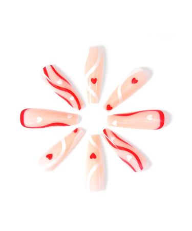 Brishow Valentine's Day Artificial Nails - Red Heart Ballerina Press-On Acrylics 24 Long Stick-On Nails for Women & Girls - Buy Online on GoSupps.com