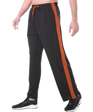 Men's Lightweight Orange Sweatpants with Zipper Pockets - Large Size for Workout, Jogging, Gym, Running | Open Bottom Training Pants - Buy Online on GoSupps.com