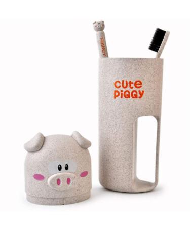 ECO-Friendly Toothbrush Hold Set 2 Toothbrushes Cup Portable Toothbrush Set (Beige)