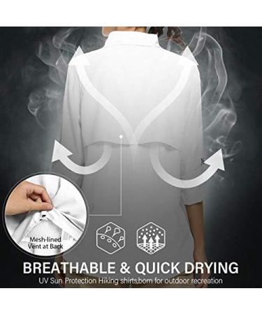 Women's UPF 50 Long Sleeve Safari Shirt - Sun Protection, Quick Dry, Outdoor Fishing, Hiking - White, Medium - Buy Online on GoSupps.com