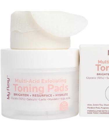 Multi Acid Toner Pads Exfoliating Face Pads with Glycolic Lactic Mandelic Kojic & Salicylic Acid. Skin Pore Reducing Toning Resurfacing Facial Treatment for Wrinkles & Dull Skin - 50 Count