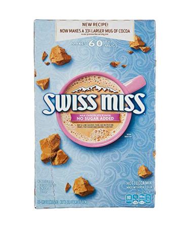 Swiss Miss No Sugar Added Hot Cocoa Mix, Milk Chocolate, 60 Count Envelopes, 0.73 oz each Packets, New Recipe Makes a Larger 8oz Mug of Cocoa Milk Chocolate 43.8 Ounce (Pack of 1)
