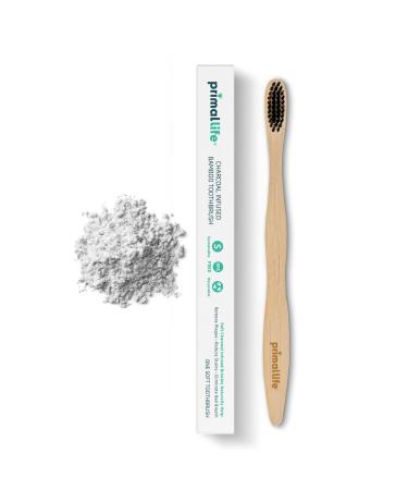 Primal Life Organics - Charcoal Toothbrush Made with Charcoal & Bamboo Biodegradable BPA-Free Perfect for Kids & Adults Recyclable Gently Massages Gums & Teeth Zero Waste Toothbrush (1-Pack)