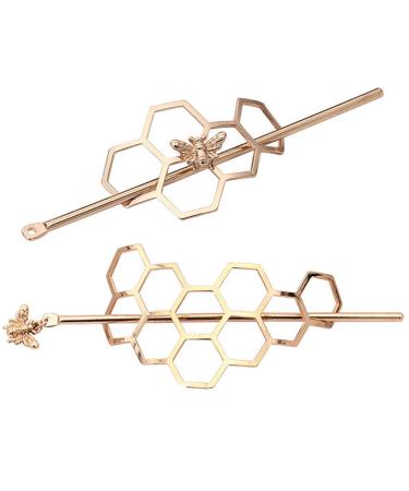 2Pcs Minimalist Dainty Metal Hair Sticks Forks Hairpins Hollow Geometric Bee Hair Pin Clips Chignon Buns Holder Hair Styles Jewelry Accessories for Women Girls  Gold and Silver