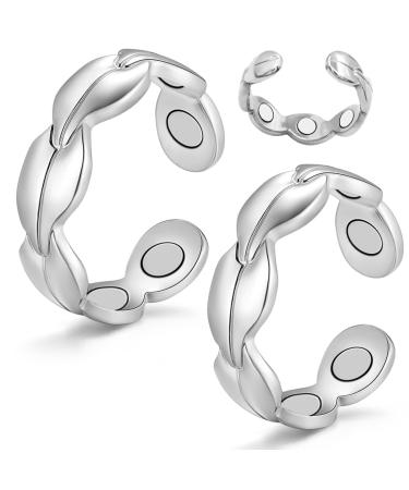 Vicmag copper magnetic rings for women men ultra strength magnetic 99.99% Solid pure copper adjustable size with gift box (silver leaf shape)