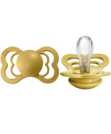 BIBS Supreme Baby Pacifiers | BPA-Free Silicone Pacifier | Made in Denmark | Set of 2 Soothers (Mustard  6-18 Months)
