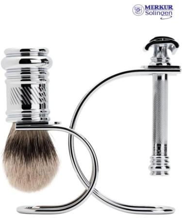 Premium Mercury Razor Set with Brush & Stand - Gloss Chrome | Wet Shaving | Made in Germany - Buy Online on GoSupps.com