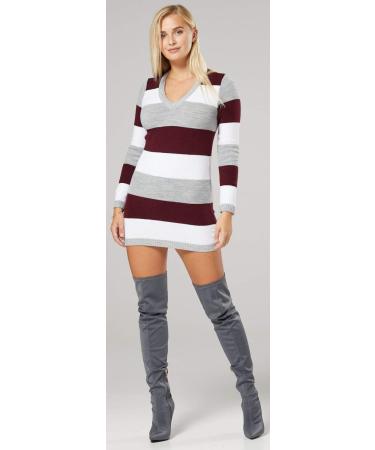 Zeta Ville Maternity Stripes Knit Jumper Dress Tunic Top V-Neck - Crimson 12-14 - Buy Online on GoSupps.com