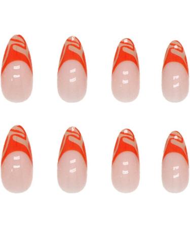 Justotry 24 Pcs Short Dark Orange French Stiletto Press on Nails with Glue - Almond Fake Nails for Women - Buy Online on GoSupps.com