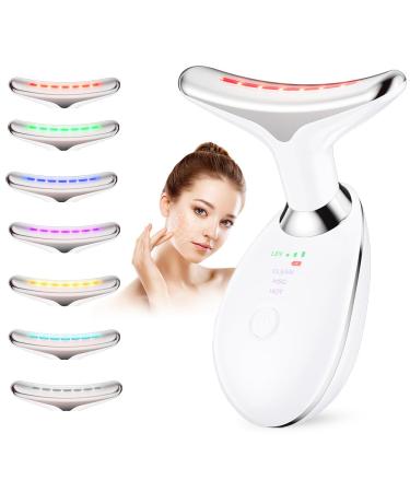 Neck Face Massager 7- IN -1 Multifunctional Facial Massager Face Sculpting Tool for Skin Care at-Home Face Tool with Vibration and Thermal (White)