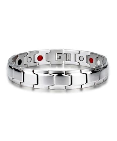 AMZLORD 1 Series Ultrastarkes Titan Magnnet Arm Band for women men antistatic magnet bracelet weight loss bracelet titanium steel magnetic titanium bracelet anti-fatigue tape (silver) 1x silver