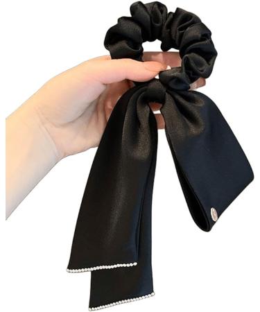 scicent Silk Scrunchies Satin Hair Scarf with Bow Solid Colors Hair Scrunchies Elastic Scrunchy Scarf Ponytail Holder Bands - Black 6308 - Buy Online on GoSupps.com